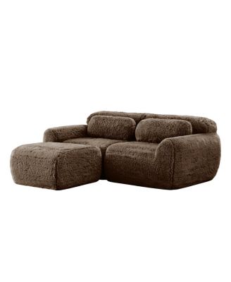  L-shaped Boneless Sofa, Soft Fluffy Plush Fabric, Chocolate