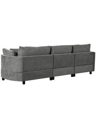 105" Chenille 3-Piece Sectional Sofa w/ Curved Chaise & 3 Pillows
