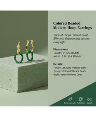 Colored Beaded Modern Hoop Earrings in 14K Gold Plated
