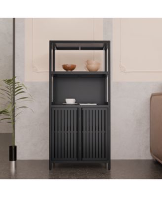Streamdale Black Bamboo 2-Door Floor Cabinet Organizer