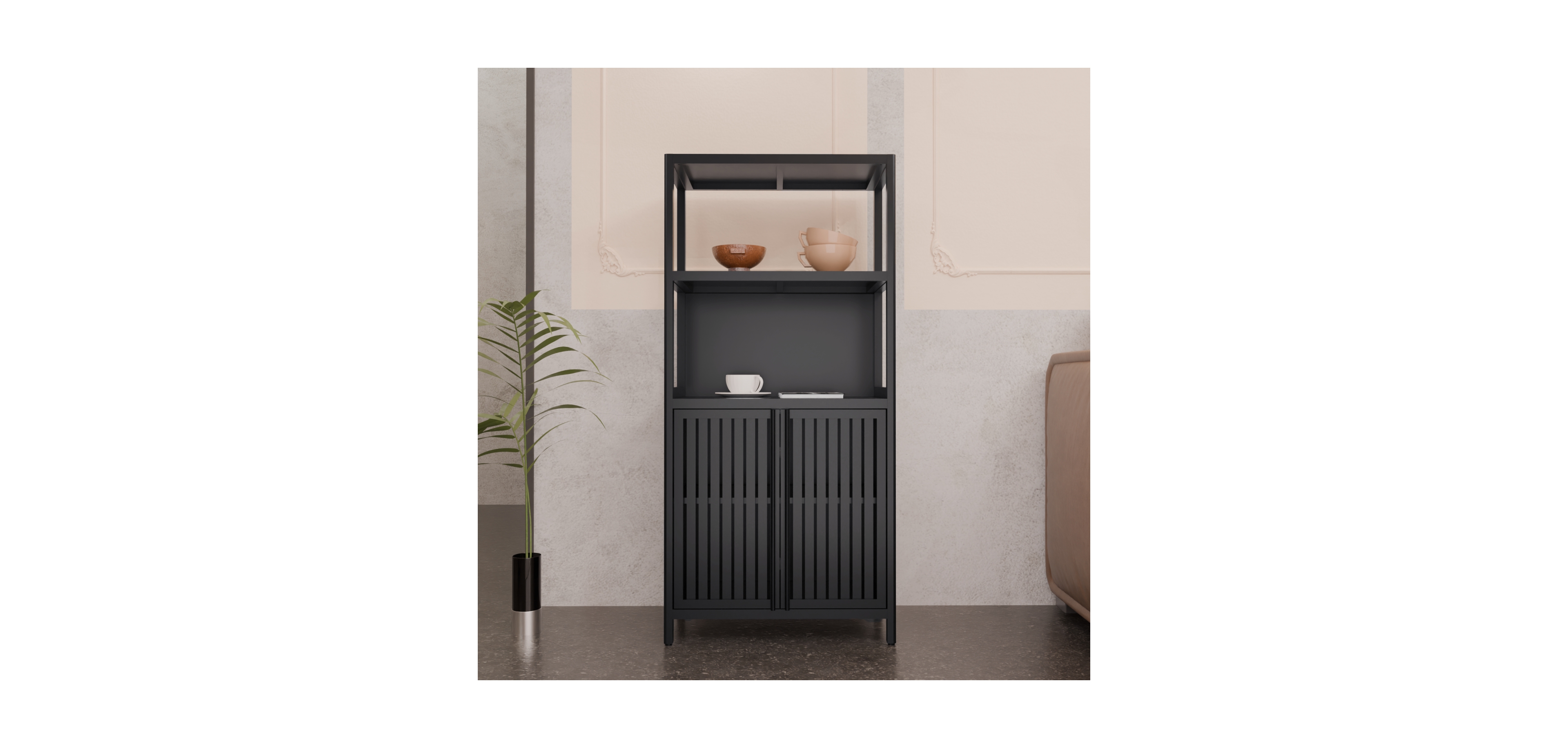 Streamdale Furniture Streamdale Black Bamboo 2-Door Floor Cabinet Organizer