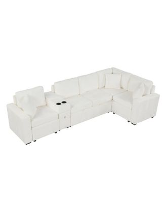 L-shaped Convertible Sofa Bed Modular Sectional with Pull-Out Bed