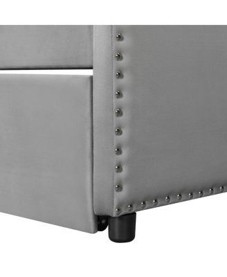 Twin Size Velvet Upholstered Daybed with Pop Up Trundle