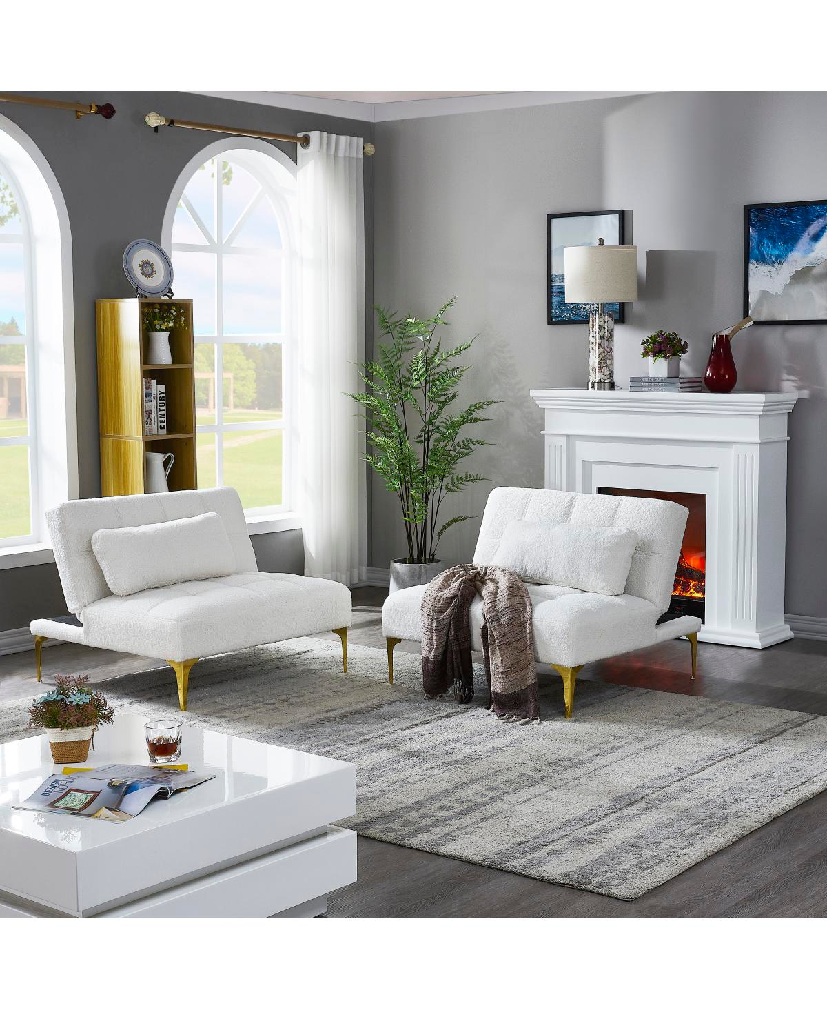 Streamdale Furniture Convertible sofa bed futon with gold metal legs teddy fabric