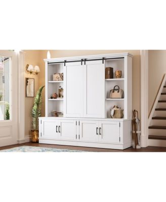 Multifunctional entryway cabinet with sliding rails and tree design