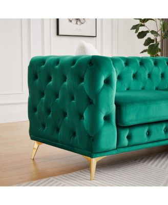 Velvet 3+3 Seater Sofa with Solid Wood Frame & Metal Feet