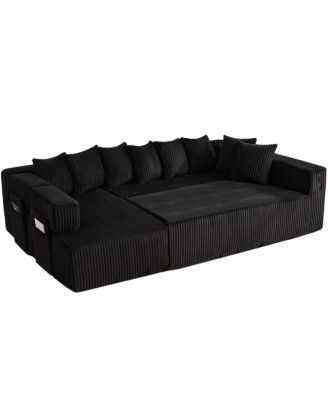 146" U-Shaped Convertible Sleeper Sectional Sofa, 5 Seats, 8 Pillows