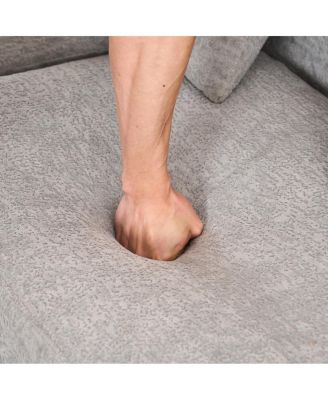 Boneless L-Shape Sectional Sofa with Curved Chaise, Gray Modular Chenille Compression Couch