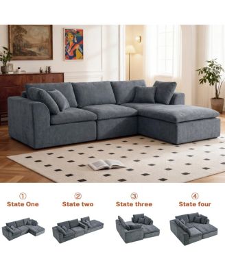 Modern L-Shaped Sectional Sofa with Chaise Lounge, Corduroy Couch