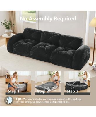 Boneless Tufted Velvet Modular Sectional Sofa Couch - Black
