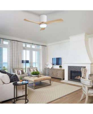 42-inch Minimalist White 3-Blade Flush Mount Ceiling Fan with Light Remote Control and Timing Function