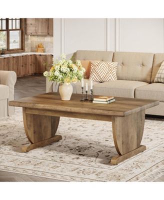 Rectangle Coffee Table, 48-Inch Large Wooden Low Coffee Tables, Rustic Farmhouse Center Tea Table