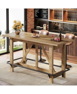 63" Bar Table, Long Counter Height Pub Dining Table with Footrest, Home Bar Furniture for Bar, Kitchen & Dining Room, Living Room