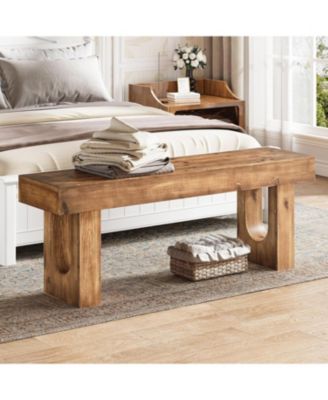 47" Long Solid Wood Shoe Bench, Farmhouse Indoor Narrow Entryway Bench with Sturdy Legs