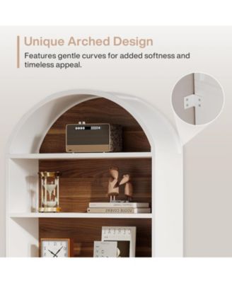 76.8" Tall Arched Bookcase Set of 2, 5-Tier Bookshelf with File Cabinet Drawer, Modern Freestanding Wooden Bookshelves, Storage Shelves