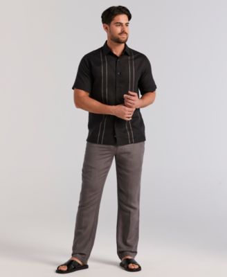Men's Short Sleeve Panel Button-Front Linen Camp Shirt