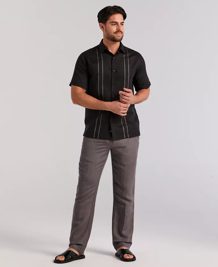 Men's Short-Sleeve Panel Button-Front Linen Camp Shirt - thumbnail 2
