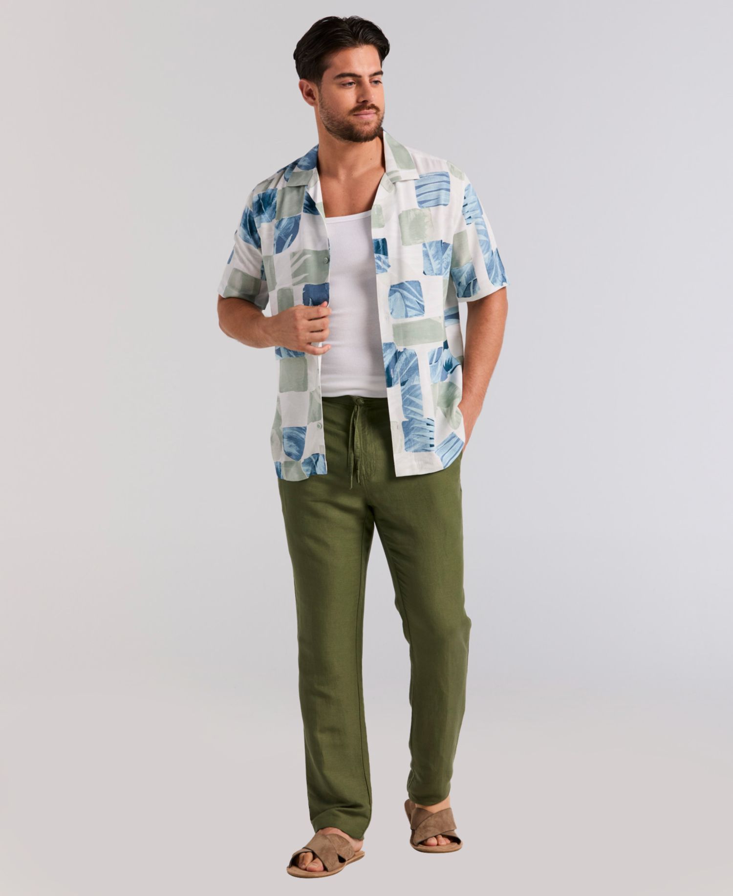 Men's Water Color Tropical Geometric Short-Sleeve Shirt