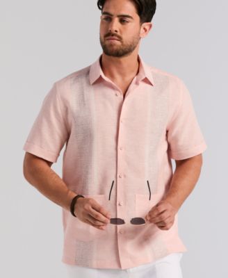 Men's Cross Dye 2-Pocket Short-Sleeve Linen-Blend Guayabera Shirt