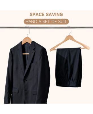 Wooden Suit Hangers with Pants Bar for Women's Clothes, 16-Inch Wide Shoulder Solid Wood Coat Hangers for Jackets, Shirts, Trousers
