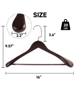 Wooden Suit Hangers with Pants Bar for Women's Clothes, 16-Inch Wide Shoulder Solid Wood Coat Hangers for Jackets, Shirts, Trousers