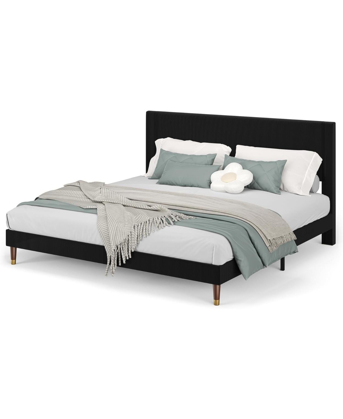 gaomon Bed Frame with Headboard, Corduroy Upholstered Platform Bed with Wooden Slats Support - No Box Spring Needed & Noise Free