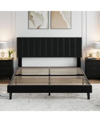Velvet Upholstered Platform Bed Frame with Adjustable Tufted Headboard - King