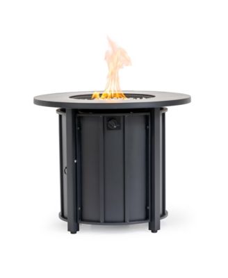 30 Inch Propane Gas Fire Pit Table 50000 BTU Round Steel with Wood Grain Ceramic Tabletop Black for Outdoor Patio Garden