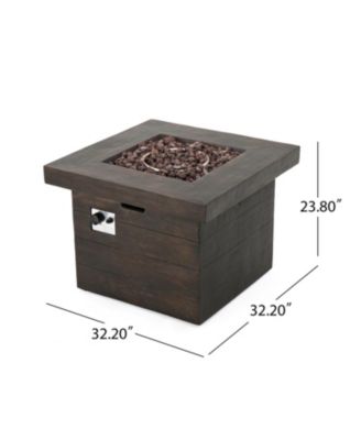 32 Inch Square MGO Fire Pit Brown Wood Pattern 40000 BTU Outdoor Propane Fire Table