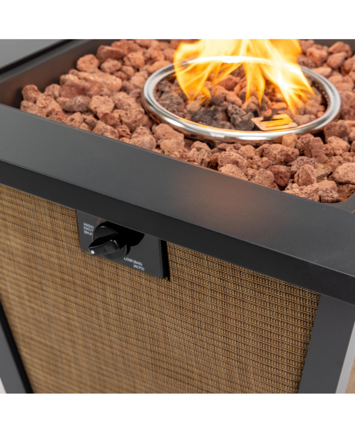 Flynama 28 Inch Propane Gas Fire Pit Table 50000 Btu Square Steel Brown Industrial Natural Style for Outdoor Patio Garden