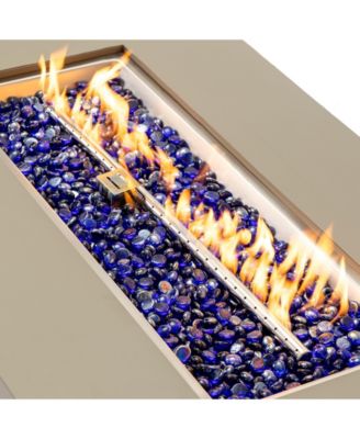 48 Inch Iron Fire Pit Table with Wood Grain Stainless Steel Burner Waterproof Cover Easy Control Propane Fire Table