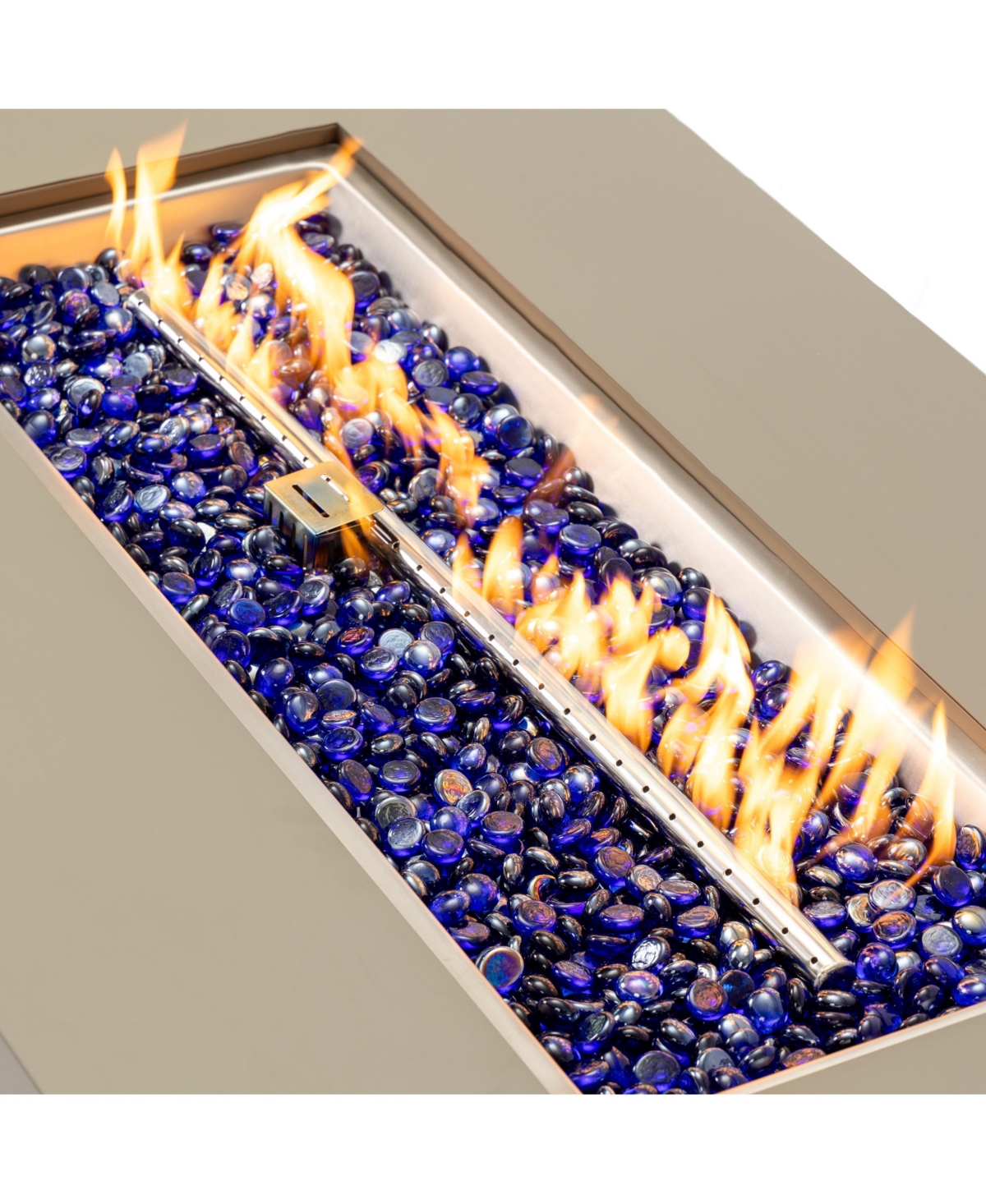 Flynama 48 Inch Iron Fire Pit Table with Wood Grain Stainless Steel Burner Waterproof Cover Easy Control Propane Fire Table