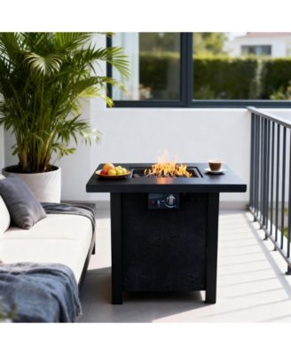 28 Inch Square Outdoor Propane Fire Pit Table 50000 BTU CSA Certified Charcoal Texture Rattan Weave Grain