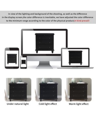 28'' Wood Nightstand, Bedside Cabinet with 3 Storage Drawers and Pull-out Tray, Bedside Accent Table for Bedroom and Office (Black)