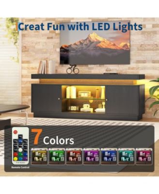 63" TV Stand with Storage, Modern Entertainment Center with Adjustable Shelf, Power Outlet & USB Ports