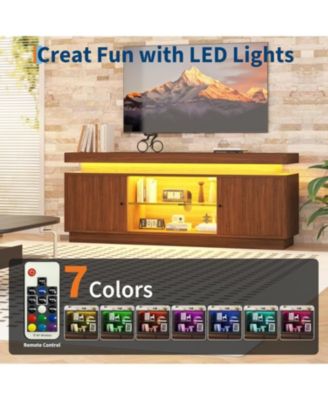 63" TV Stand with Storage, Modern Entertainment Center with Adjustable Shelf, Power Outlet & USB Ports