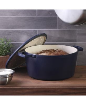 6 Qt Round Matte Enamel  Cast Iron Dutch Oven Pot With Lid - Blue