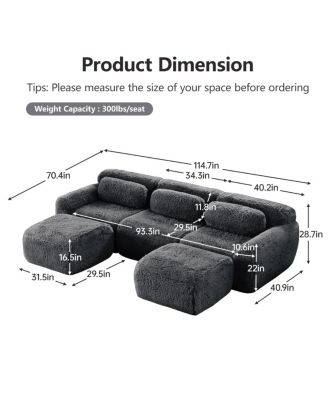 U-shaped Boneless Sofa, 32D High Density Sponge, Anti-Slip, Dark Gray