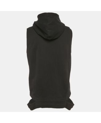 Men's Black Cotton Distressed Sleeveless Hoodie
