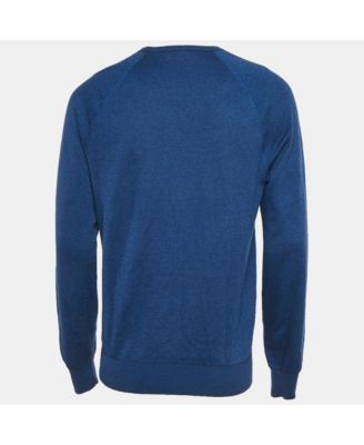 Men's Blue 3D Skull Embossed Cotton Knit Sweater