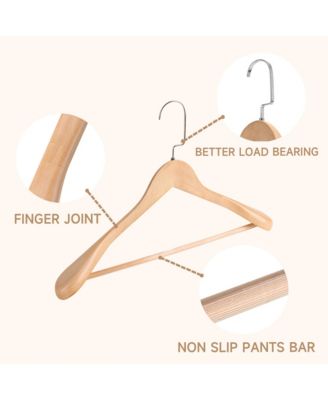 Wooden Suit Hangers with Pants Bar for Men's Clothes, 17.5-Inch Wide Shoulder Solid Wood Coat Hangers for Jackets, Shirts, Trousers