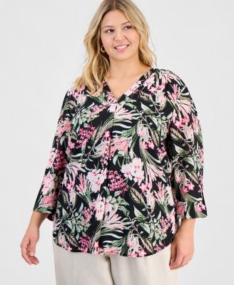 Plus Size Mixed-Print Tunic