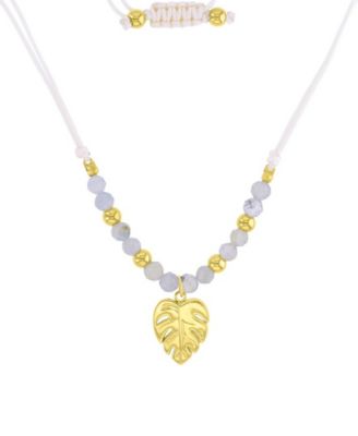 Waterproof Yellow Palm Leaf Labradorite Adjustable Necklace