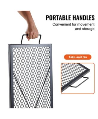 44" Rectangle X-Marks Fire Pit Grill Grate, Heavy Duty Steel Cooking Grate with Handle and Support X Wire, Black