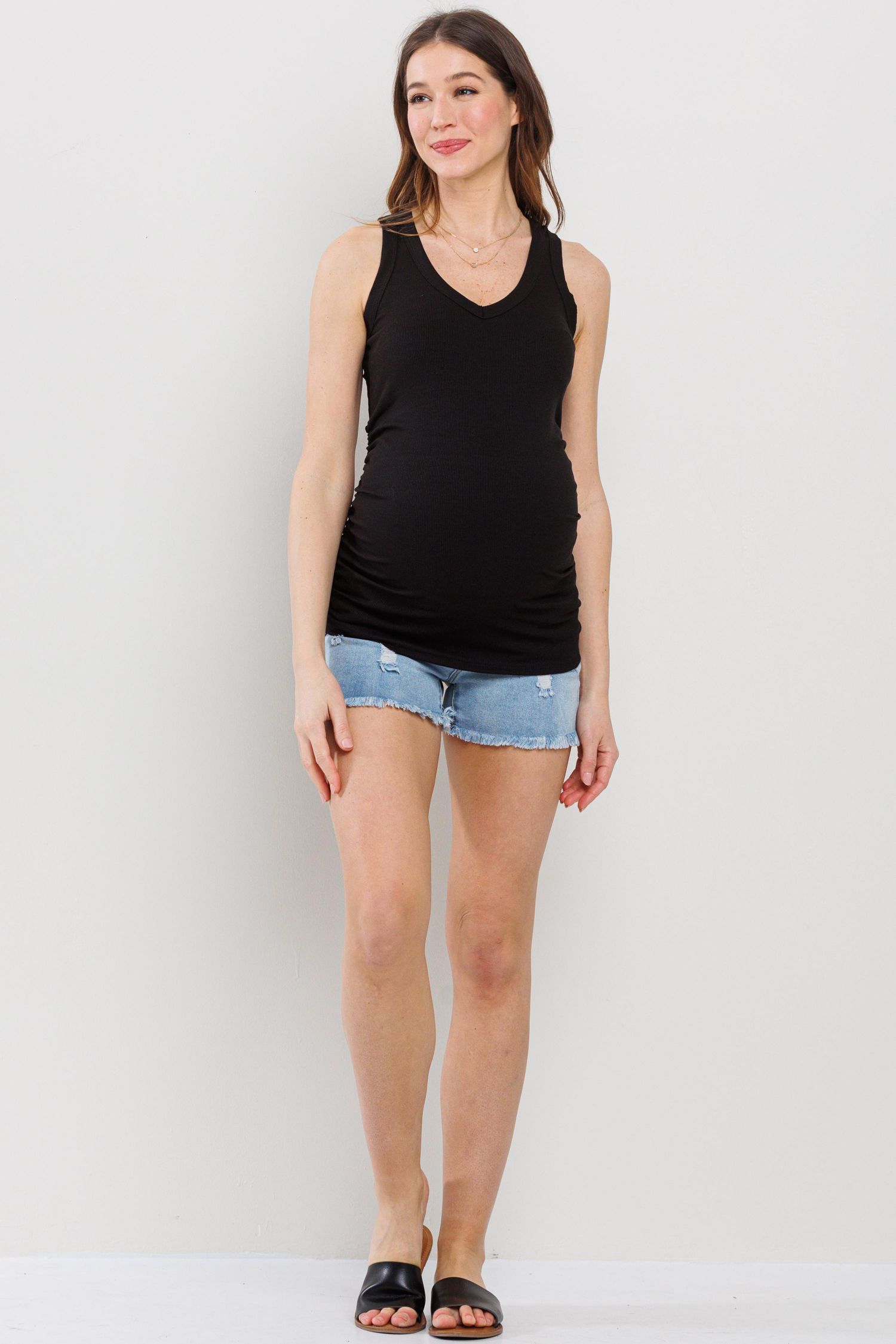 Maternity Side Ruched Ribbed Tank Top