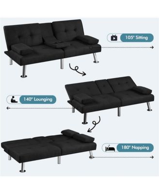 Fabric Upholstered Convertible Futon Sofa Bed for Small Space