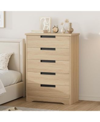 5 Drawer Dresser for Bedroom, Gray Chest of Drawers with Embedded Handles, Wooden Dresser Organizer for Living Room