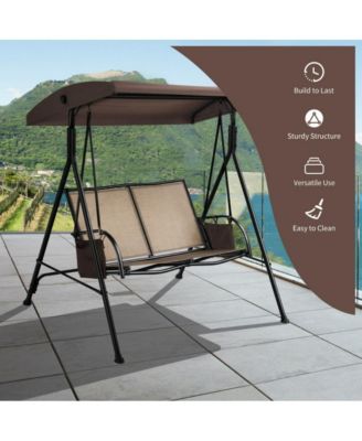 LUCKY ONE 2-Person Patio Swing with Adjustable Canopy and 2 Storage Pocket