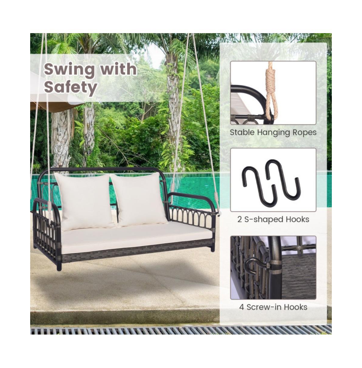 2-Person Outdoor Hanging Chair with Ropes