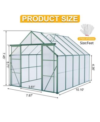 8x10FT Aluminum Double Door Polycarbonate Greenhouse with Raised Base and Anchor